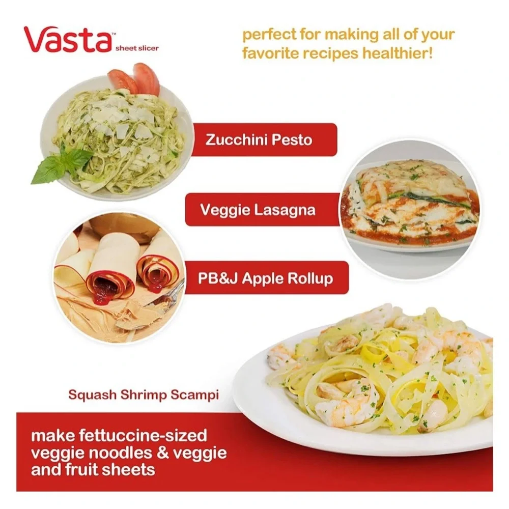 VASTA Veggie & Fruit Sheet Slicer, Stainless Steel Blade, 2 Attachments